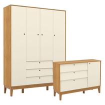 Cômoda Sapateira e Guarda Roupa Unique 4 Portas Freijó Off White Eco Wood - Matic