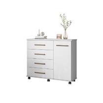 Cômoda Sapateira Flora Branco 4 Gavetas com Rodízios Organizador para Quarto - Demóbile Cômoda Sapateira Flora Branco 4 Gavetas com Rodízios Organizador para Quarto - Demóbile
