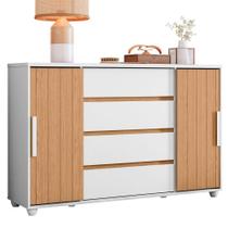 Cômoda Sapateira Grande 4 Gavetas 2 Portas Evidência Branco Freijó