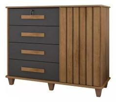 Cômoda Sapateira Grécia C/ Chave Ripado Cinamomo Grafite