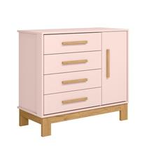 Comoda Sapateira Infantil 1 Porta 4 Gavetas Slim Rosa
