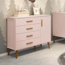 Cômoda Sapateira Infantil 4 Gavetas 1 Porta Isis Móveis Reller Rosa