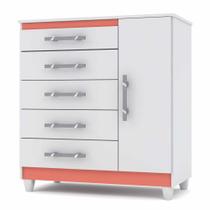 Cômoda Sapateira Infantil 5 Gavetas e 1 Porta Line 20016100 Branco Rosa Canela Vila Rica