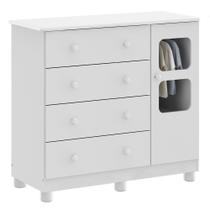 Cômoda Sapateira Infatil Uli 4 Gavetas 1 Porta Baby Home Branco Brilho - Peroba Cômoda Sapateira Infatil Uli 4 Gavetas 1 Porta Baby Home Branco Brilho - Peroba