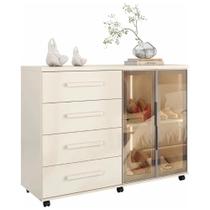 Cômoda Sapateira Lady com Led 4 Gavetas 2 Portas Reflecta J e a Cor Off White Cômoda Sapateira Lady com Led 4 Gavetas 2 Portas Reflecta J e a Cor Off White