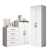 Cômoda Sapateira Londres 2004142 E Armário Multiuso New 2000192 Branco - Aramóveis