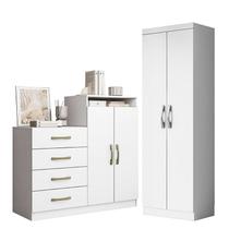 Cômoda Sapateira Londres 2004142 e Armário Multiuso New 2000192 Branco - Aramóveis