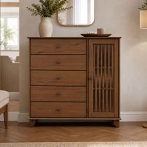 Cômoda Sapateira Madeira Maciça 1 Porta 5 Gavetas 120cm Aton S05 Ipê - Lyam Decor Cômoda Sapateira Madeira Maciça 1 Porta 5 Gavetas 120cm Aton S05 Ipê - Lyam Decor