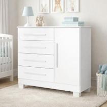 Cômoda Sapateira Malibú Com Pés Para Quarto 4 Gavetas e Porta Com Prateleira Em MDP - JM3 Móveis Cor:Branco Cômoda Sapateira Malibú Com Pés Para Quarto 4 Gavetas e Porta Com Prateleira Em MDP - JM3 Móveis Cor:Branco
