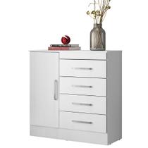 Cômoda Sapateira Marisa 4 Gavetas Branco/Rosa Flex - Mercado dos Móveis