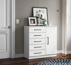 Cômoda Sapateira Milão 1 Porta 5 Gavetas - Branco Aramóveis Cômoda Sapateira Milão 1 Porta 5 Gavetas - Branco Aramóveis
