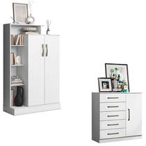 Cômoda Sapateira Milão 2014145 e Armário Multiuso Florença 2000199 Branco Tx - Aramóveis Cômoda Sapateira Milão 2014145 e Armário Multiuso Florença 2000199 Branco Tx - Aramóveis