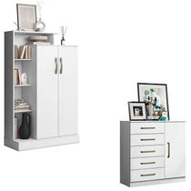 Cômoda Sapateira Milão 2014145 e Armário Multiuso Florença 2000199 Branco Tx - Aramóveis