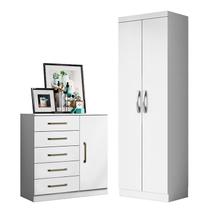 Cômoda Sapateira Milão 2014145 e Armário Multiuso New 2000192 Branco - Aramóveis