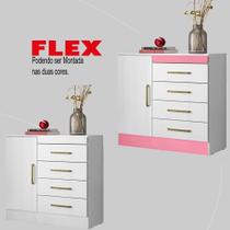 Cômoda Sapateira Montevidéu Branco/ Rosa Flex - Mercado Dos Móveis