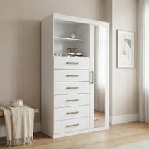 Cômoda Sapateira Multiuso 6 Gavetas 1 Porta com Espelho Marabá Branco Cômoda Sapateira Multiuso 6 Gavetas 1 Porta com Espelho Marabá Branco