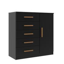 Cômoda Sapateira New Monaco 1 Porta 5 Gavetas - Black