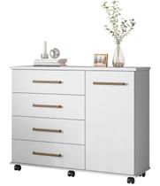 Cômoda Sapateira P/ Roupas Quarto Casal/Solteiro 4 Gavetas 1 Porta 1 Prateleira Removível C/ Rodízios Flora Cômoda Sapateira P/ Roupas Quarto Casal/Solteiro 4 Gavetas 1 Porta 1 Prateleira Removível C/ Rodízios Flora