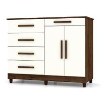 Cômoda Sapateira para Quarto 05 Gavetas e 02 Portas Livia Imbuia/Champanhe - Pallazio