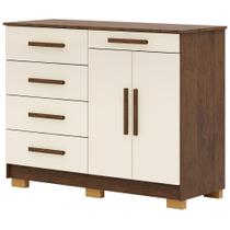 Cômoda Sapateira Para Quarto 2 Portas 5 Gavetas Biana V01 Imbuia Champanhe - Lyam Decor