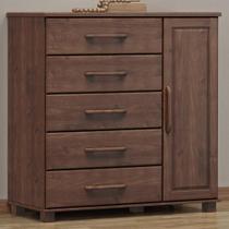 Cômoda Sapateira Para Quarto Closet 5 Gavetas 1 Porta Zahav F06 Café - Lyam Decor
