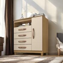 Cômoda Sapateira Prática Miami 1 Porta e 4 Gavetas Carvalho Off White