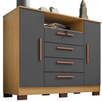 Cômoda Sapateira Rack para Quarto 2 Portas 4 Gavetas Madri Carvalho Americano/Grafite Cômoda Sapateira Rack para Quarto 2 Portas 4 Gavetas Madri Carvalho Americano/Grafite
