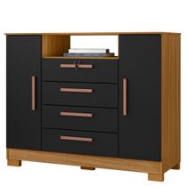 Cômoda Sapateira Rack para Quarto 2 Portas 4 Gavetas Madri Carvalho Americano/Preto Cômoda Sapateira Rack para Quarto 2 Portas 4 Gavetas Madri Carvalho Americano/Preto