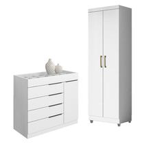 Cômoda Sapateira Sevilha 2004147 e Armário Multiuso 2000191 Branco Tx com Pés Cinza - Aramóveis