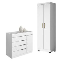 Cômoda Sapateira Sevilha 2004147 E Armário Multiuso 2000191 Branco Tx Com Pés Preto - Aramóveis