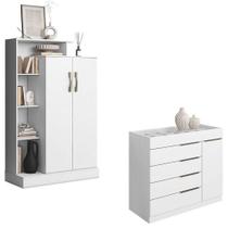 Cômoda Sapateira Sevilha 2004147 E Armário Multiuso Florença 2000199 Branco Brilho - Aramóveis Cômoda Sapateira Sevilha 2004147 E Armário Multiuso Florença 2000199 Branco Brilho - Aramóveis