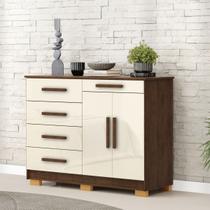 Cômoda Sapateira Sirius 2 Portas 5 Gavetas Imbuia e Champanhe - Vila Rica