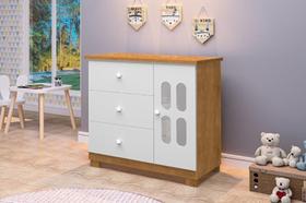 Cômoda / Sapateira SOF 3 Gavetas e 1 Porta Com Detalhes Vazados Com Visoresem Acrílico Fosco Cor Nature/ Branco