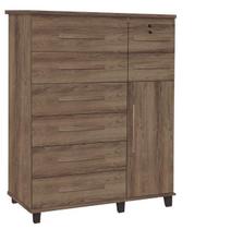 Comoda sapateira Trino com chave 08 gavetas cor Teca fosco