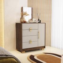 Cômoda Sapateira Vollard 4 Gavetas 1 Espelho 1 Porta com Prateleira Nogueira/Fendi G98 - Gran Belo