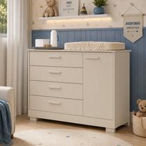 Cômoda Sapateira Zaki para Quarto de Bebê 100% MDF 1 Porta e 4 Gavetas Areia Fosco - Móveis Reller Cômoda Sapateira Zaki para Quarto de Bebê 100% MDF 1 Porta e 4 Gavetas Areia Fosco - Móveis Reller