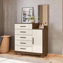 Cômoda Sapateiro Ambiente Lisboa Castanho Wood Off White com Espelho - Moval