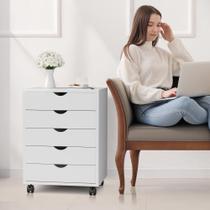 Cômoda Simple Deluxe com 5 gavetas com rodas brancas