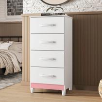 Comoda Siria 4 Gavetas Branco Rosa Comoda Siria 4 Gavetas Branco Rosa