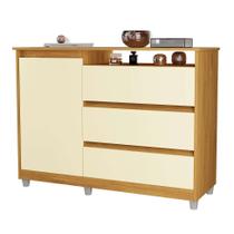 Cômoda Sky 3 Gavetas e 1 Porta - Mel/Pérola - Primus