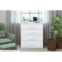Cômoda Solteiro Baião c/ 4 Gav Branco - Lopas Cômoda Solteiro Baião c/ 4 Gav Branco - Lopas