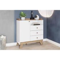 Cômoda Solteiro Confete c/ 1 Porta e 3 Gavetas Branco/Jequitiba - Henn