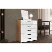 Cômoda Solteiro Lisboa c/ 5 Gavetas Freijo/Branco - Politorno