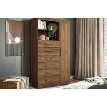 Cômoda Solteiro Marabá 1.6 c/ 1 Porta 2 Nichos e 6 Gavetas c/ Pés Jatoba - Santos Andirá