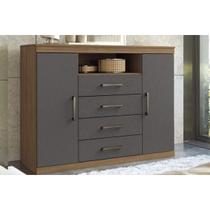 Cômoda Solteiro Master c/ 2 Portas 1 Nicho e 4 Gavetas Jatobá/Grafite - Santos Andirá