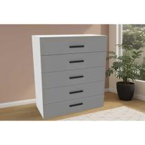 Cômoda Solteiro Valência c/ 5 Gavetas Branco/Cinza - Politorno