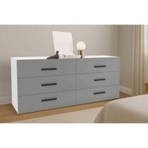 Cômoda Solteiro Valência c/ 6 Gavetas Branco/Cinza - Politorno