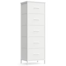 Cômoda SONGMICS para Quarto, Gaveteiro, Aço, MDF, 5 Gavetas de Tecido Não Tecido, Organizador de Armazenamento, Guarda-Roupa, Entrada, Branco Nuvem e Branco Neve ULGS315W01S
