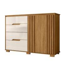 Cômoda Texas 147cm 4 Gavetas 2 Portas Freijó Off White Moval