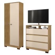 Cômoda Texas 3 Gavetas e Armário Multiuso Versátile com Chave Carvalho Americano Off White - Incorplac